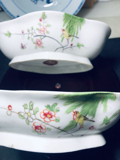 古玩陶瓷民國.花鳥紋彩繪貢盤拍賣，當前價格780元