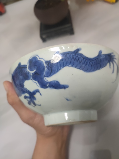 古玩陶瓷青花過墻龍紋碗拍賣，當前價格12000元
