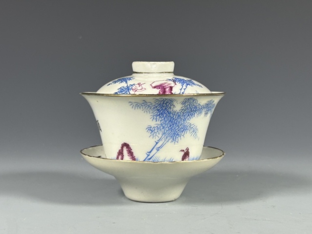 古玩陶瓷民國(guó)?粉彩洞石竹紋蓋碗拍賣(mài)，當(dāng)前價(jià)格2400元