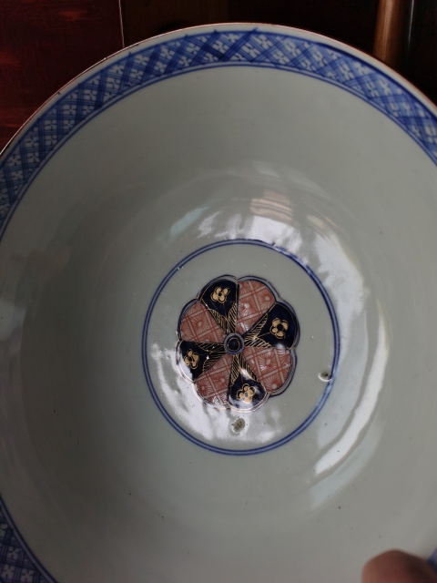 古玩陶瓷【精美大碗】晚清青花加彩喜上眉梢大碗拍賣,當前價格1724元