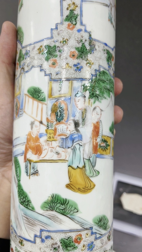 古玩陶瓷零元起拍,全網唯一咸豐綠廣彩大花觚,全品。拍賣,當前價格6000元