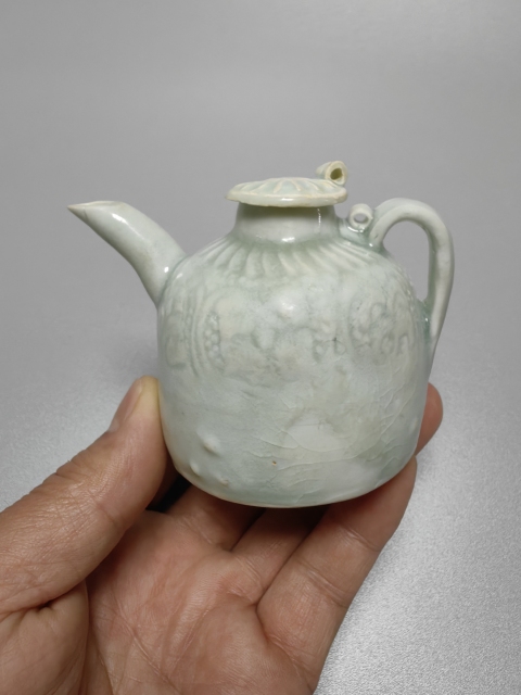 古玩陶瓷湖田窯青白釉花卉紋水注拍賣,當前價格12600元