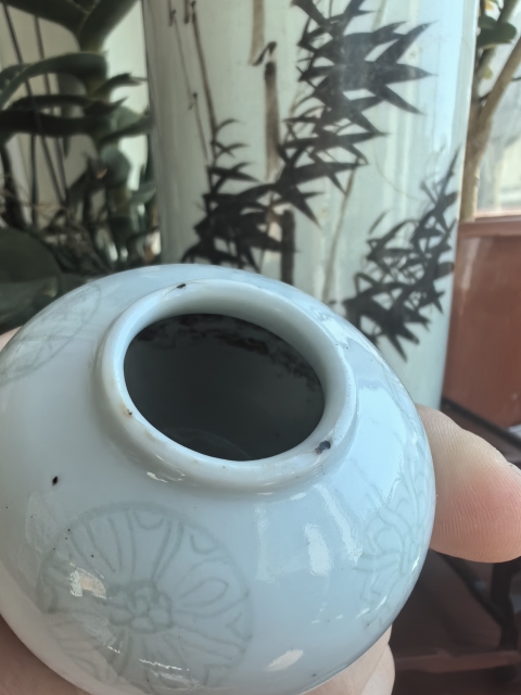 古玩陶瓷清中晚期白釉暗刻皮球花紋水盂拍賣,當前價格4880元