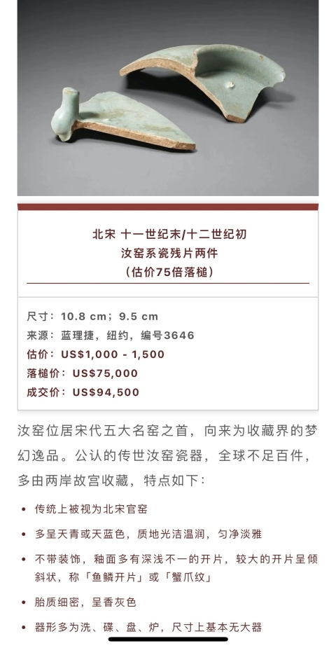 古玩陶瓷宋代五大名窯之首汝窯【官】標本拍賣,當前價格200元