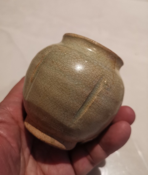 古玩陶瓷青釉瓜棱小罐拍賣,當前價格800元