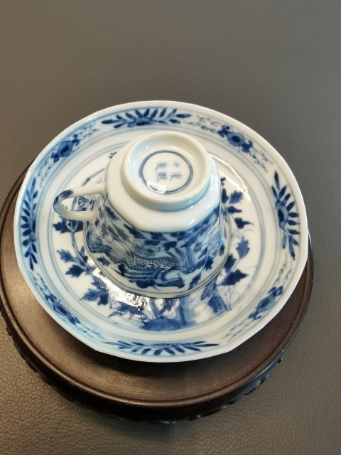 古玩陶瓷定燒細路青花鳳穿牡丹圖杯碟拍賣,當前價格1800元