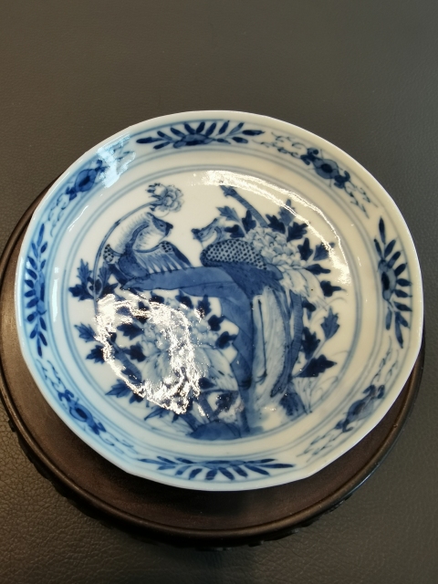 古玩陶瓷定燒細路青花鳳穿牡丹圖杯碟拍賣,當前價格1800元