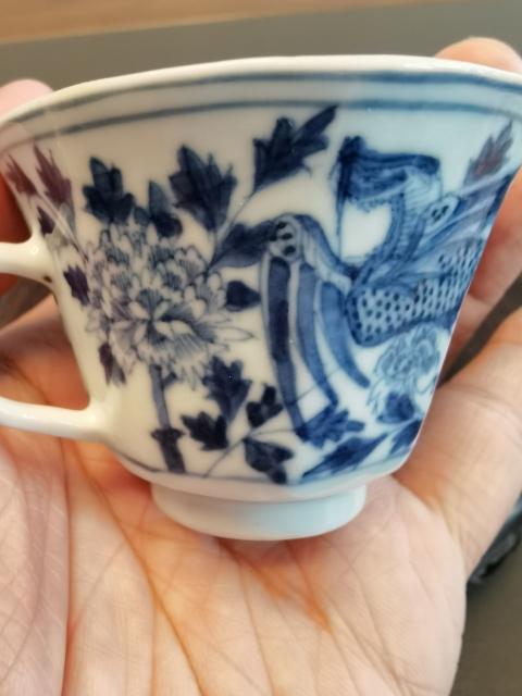 古玩陶瓷定燒細路青花鳳穿牡丹圖杯碟拍賣,當前價格1800元