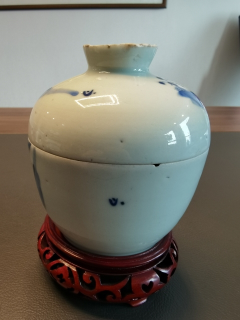 古玩陶瓷翠毛藍頂級青花人物故事紋蓋缸拍賣，當前價格1500元
