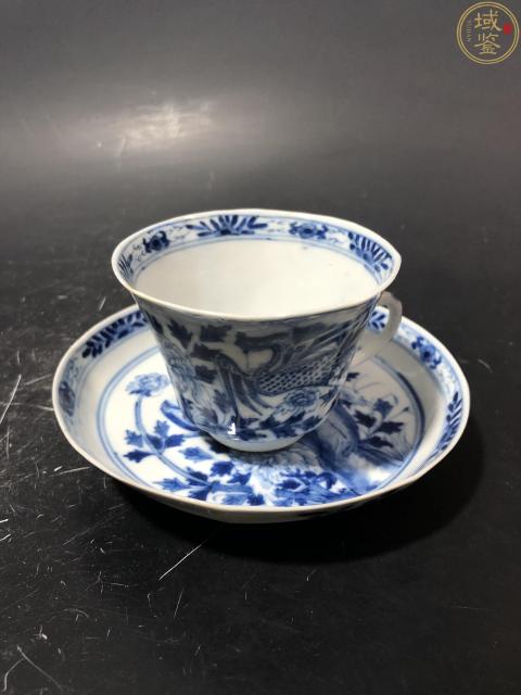 古玩陶瓷定燒細路青花鳳穿牡丹圖杯碟拍賣,當前價格1800元