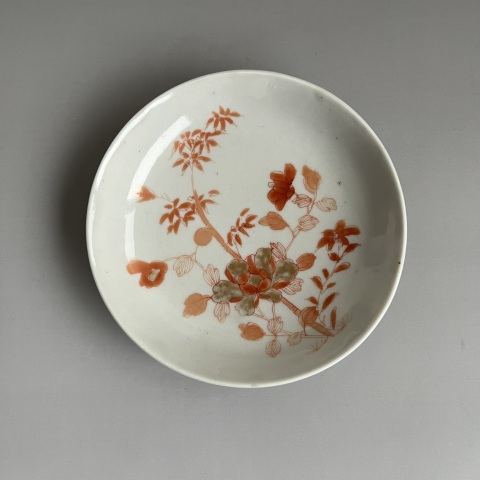古玩陶瓷礬紅描金折枝花卉紋盤拍賣，當前價格1200元