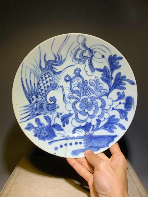 古玩陶瓷清中早期青花鳳穿牡丹紋盤拍賣,當前價格1288元
