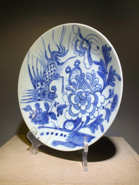 古玩陶瓷清中早期青花鳳穿牡丹紋盤拍賣,當前價格1288元