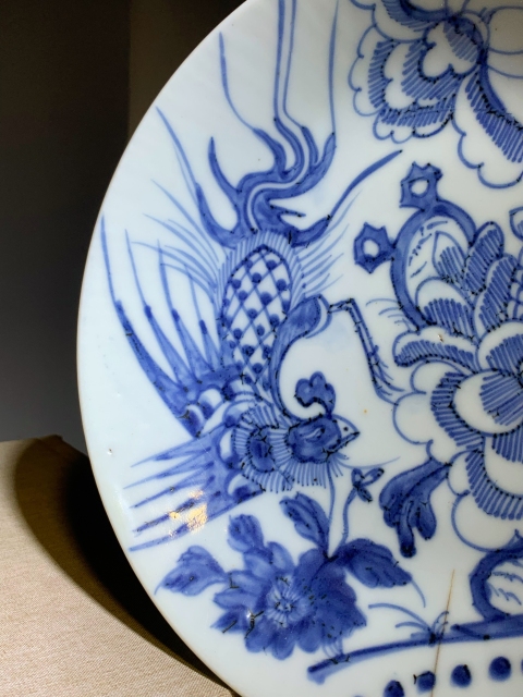古玩陶瓷清中早期青花鳳穿牡丹紋盤拍賣,當前價格1288元