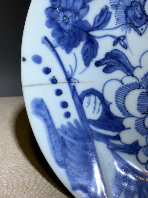 古玩陶瓷清中早期青花鳳穿牡丹紋盤拍賣,當前價格1288元