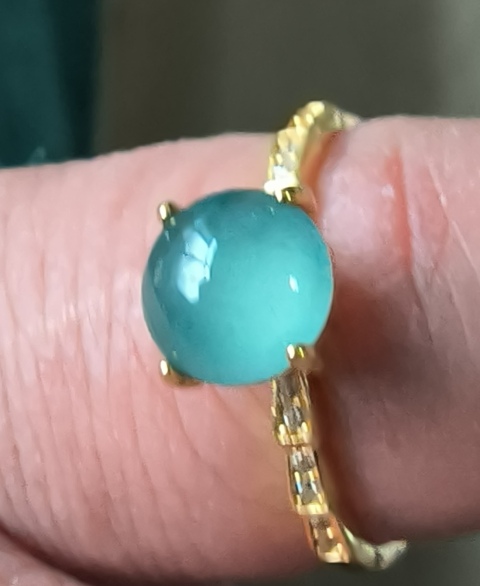 古玩玉器天然高冰種天空藍翡翠鑲嵌戒指(FJ65)拍賣,當前價格418元