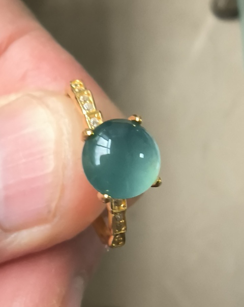 古玩玉器天然高冰種天空藍翡翠鑲嵌戒指(FJ65)拍賣,當前價格418元