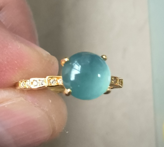 古玩玉器天然高冰種天空藍翡翠鑲嵌戒指(FJ65)拍賣,當前價格418元