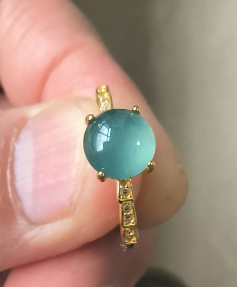 古玩玉器天然高冰種天空藍翡翠鑲嵌戒指(FJ65)拍賣,當前價格418元