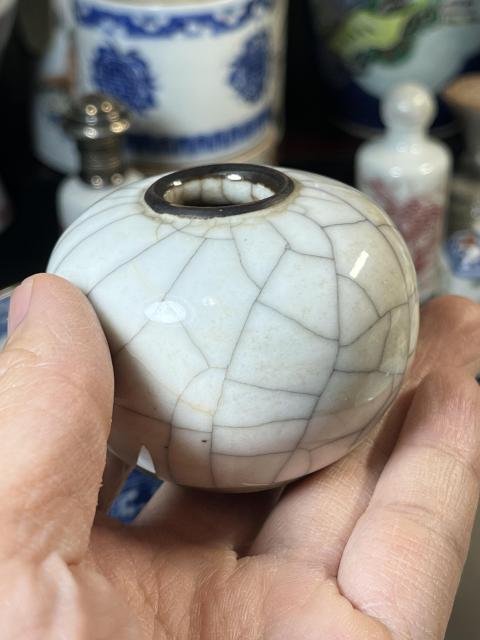 古玩陶瓷清中期乾隆嘉慶仿官釉大開片水盂拍賣,當前價格13000元