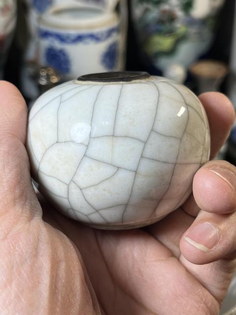 古玩陶瓷清中期乾隆嘉慶仿官釉大開片水盂拍賣,當前價格13000元