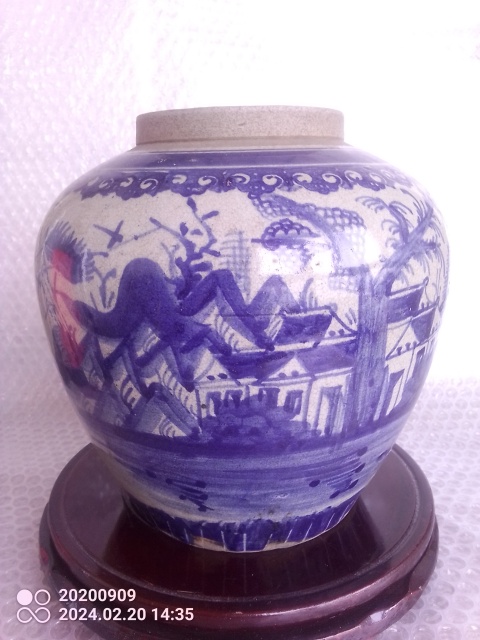 古玩陶瓷清晚期青花山水紋罐拍賣,當前價格1580元