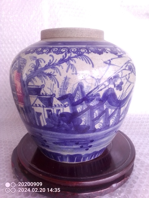 古玩陶瓷清晚期青花山水紋罐拍賣,當前價格1580元