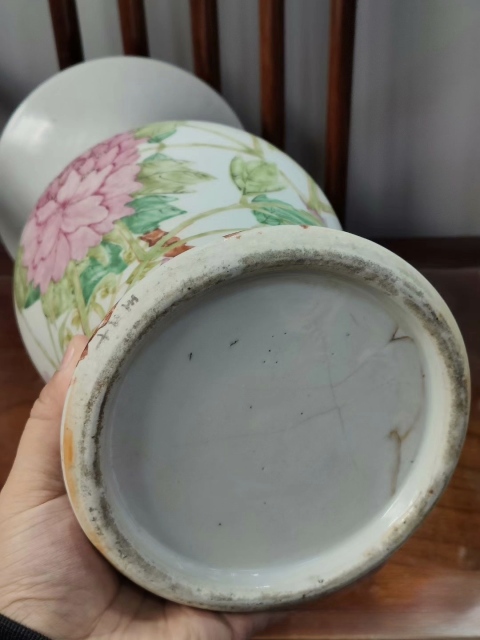古玩陶瓷淺絳十老張子英親筆作富貴白頭花鳥紋花觚拍賣,當前價格4000元
