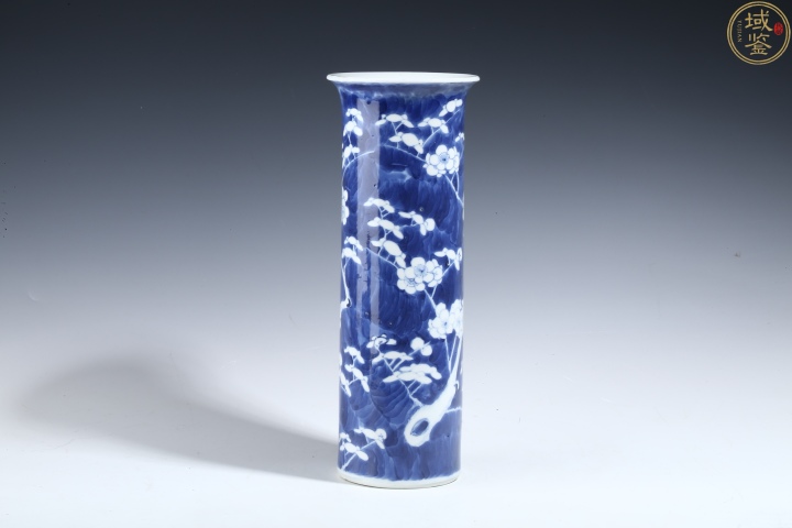 古玩陶瓷清光緒·青花留白冰梅紋花觚箭筒瓶拍賣，當(dāng)前價(jià)格3300元