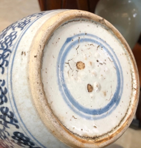 古玩陶瓷清中早鳳眼紋青花罐拍賣,當前價格600元