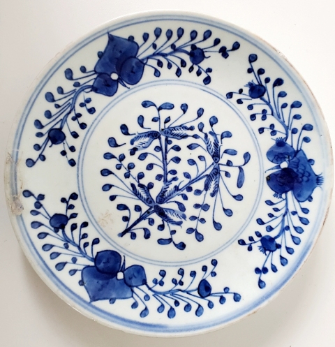 古玩陶瓷清中早?雍正青花壽桃盤拍賣，當前價格700元