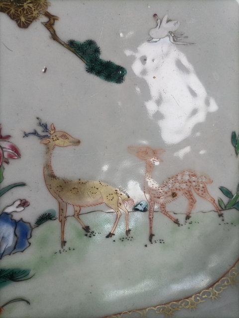 古玩陶瓷清中早鶴鹿同春粉彩盤拍賣,當(dāng)前價(jià)格16000元
