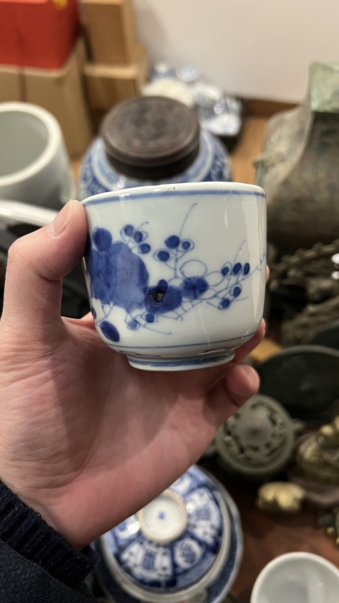 古玩陶瓷清代青花杯拍賣，當前價格355元