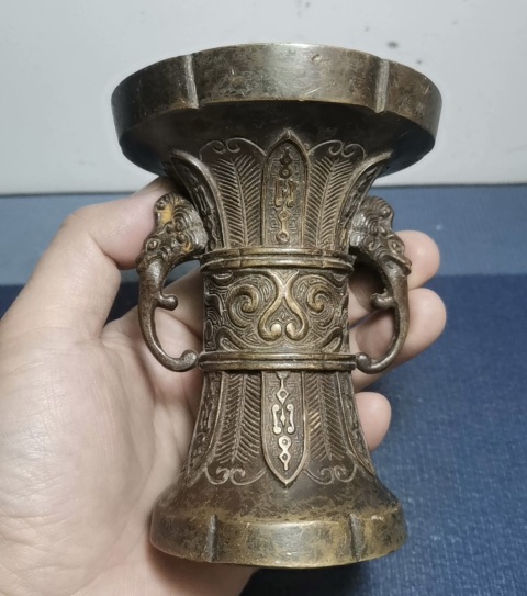 古玩雜項晚清至民國銅花觚擺件拍賣,當前價格3800元