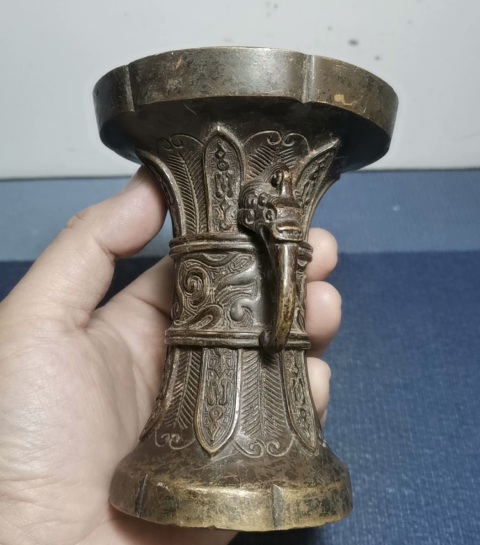 古玩雜項晚清至民國銅花觚擺件拍賣,當前價格3800元