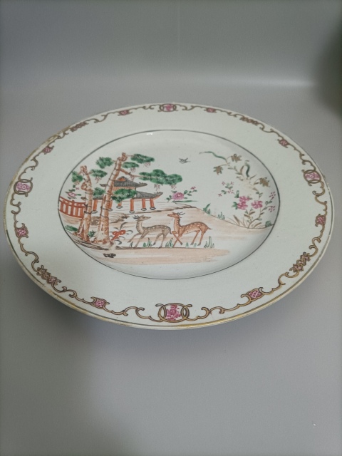 古玩陶瓷乾隆鹿紋粉彩盤拍賣，當前價格2500元