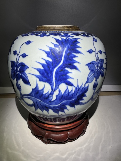 古玩陶瓷康熙·花卉紋青花罐拍賣，當前價格11000元