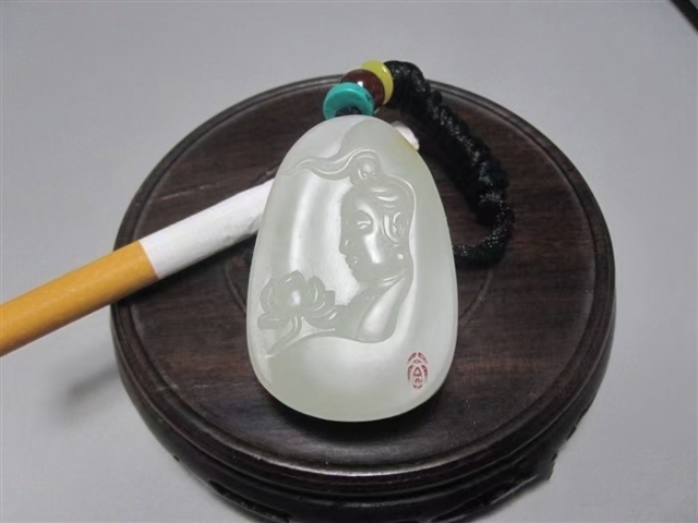 古玩玉器新疆和田脂白玉雕“觀音牌”拍賣,當前價格5688元
