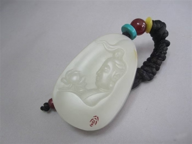 古玩玉器新疆和田脂白玉雕“觀音牌”拍賣,當前價格5688元