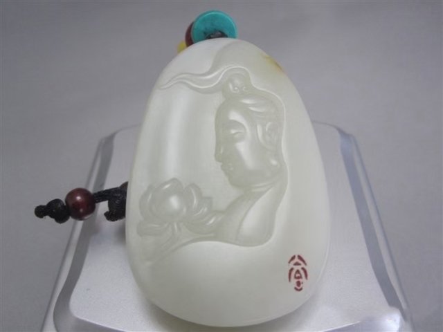古玩玉器新疆和田脂白玉雕“觀音牌”拍賣,當前價格5688元