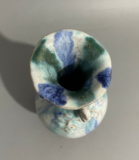 域鉴古玩】（全品）清末民初石湾窑窑变釉双耳瓶拍卖价格/图片/值