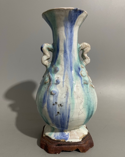 中国清时代 石湾窑 双耳瓶花瓶 域鉴古玩】（全品）清末民初石湾窑窑变釉双耳瓶拍卖价格/图片/值