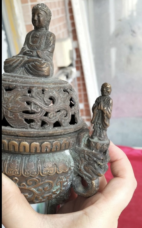 古玩雜項(特價)晚清民國精品釋迦牟尼銅薰爐拍賣,當前價格680元