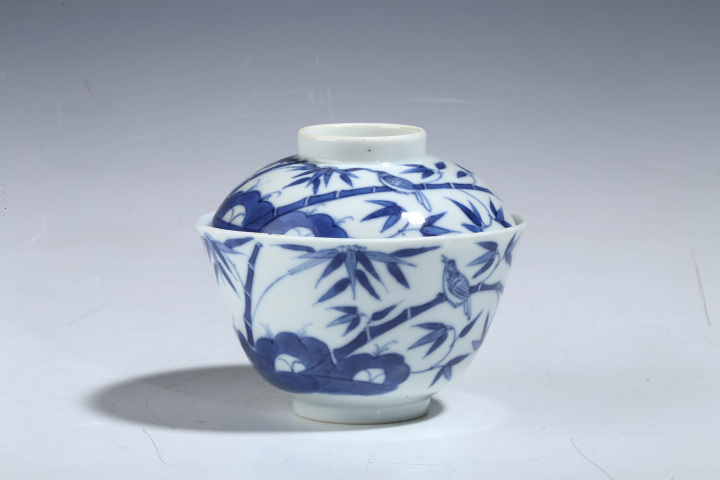 古玩陶瓷道光·青花竹石花鳥詩文蓋碗拍賣,當前價格3999元