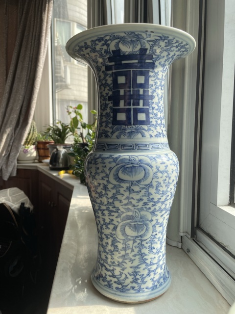 古玩陶瓷道光淡描青花喜字花觚拍賣，當前價格10000元