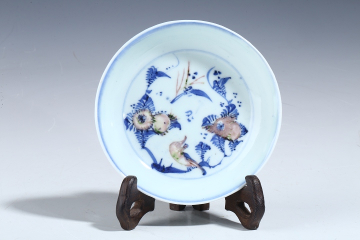 (罕見精品)清早期?青花釉里紅三多紋賞盤拍賣，當(dāng)前價格16000元
