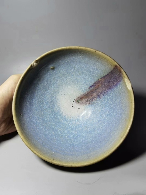 古玩陶瓷元鈞窯天藍雪花釉掛大紅斑大碗，華豫之門專家認定，已經域鑒線下保真！拍賣，當前價格5000元