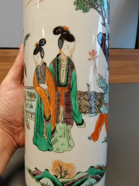 古玩陶瓷精品五彩教子執蓮圖箭筒拍賣，當前價格5500元