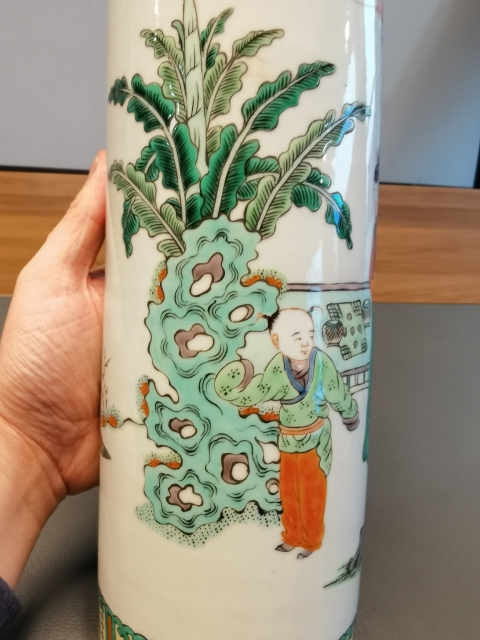 古玩陶瓷精品五彩教子執蓮圖箭筒拍賣，當前價格5500元