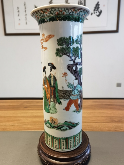 古玩陶瓷精品五彩教子執蓮圖箭筒拍賣，當前價格5500元